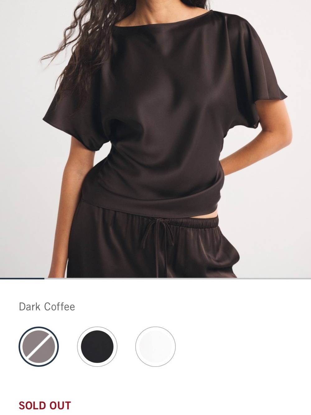 Abercrombie & Fitch Dark Coffee Satin Short-Sleeve Blouse